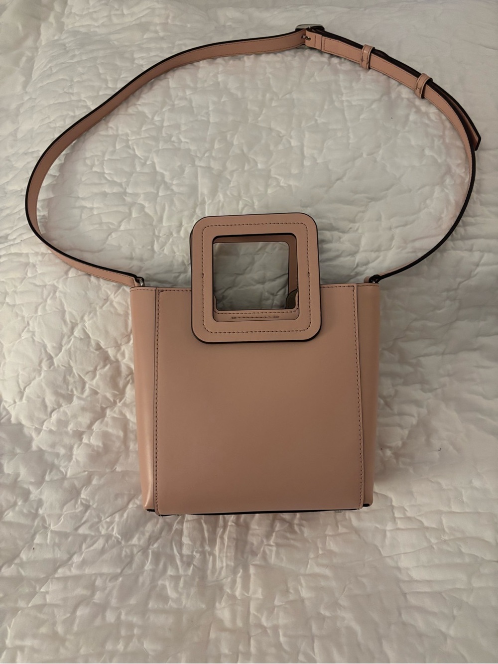Staud Mini Shirley Bag Crossbody Tote Blush Pink Leather removable zipper pouch